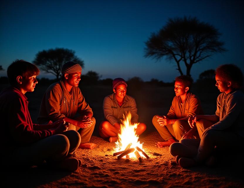 Aboriginal storytelling around desert campfire