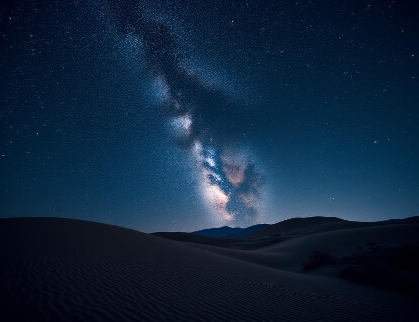 Night photography of stars and Milky Way over desert
