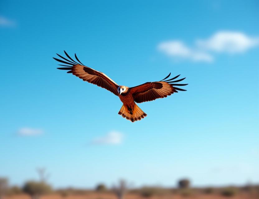 Wedge-tailed eagle soaring in outback sky